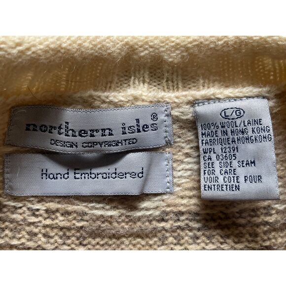 Northern Isles Brown 100% Wool Hand Embroidered Sweater Top Women's Size Large - Picture 4 of 8